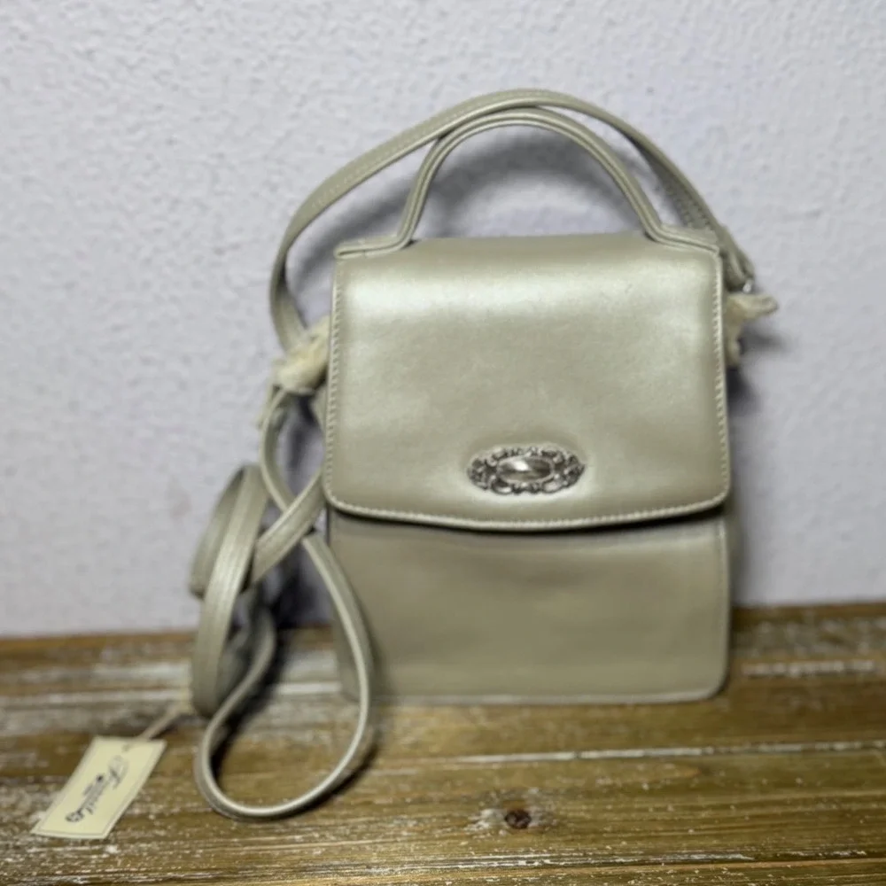 Vintage Fossil Leather Crossbody Bag 1996 Metallic Pearl Minimalist Y2K Grunge
